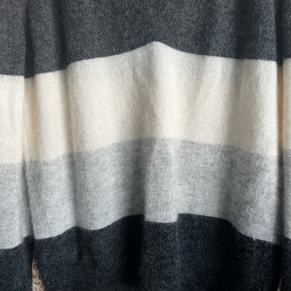 Vince Striped Mohair-Blend V-Neck Sweater in Carbon/White/Steel - Picture 3 of 6